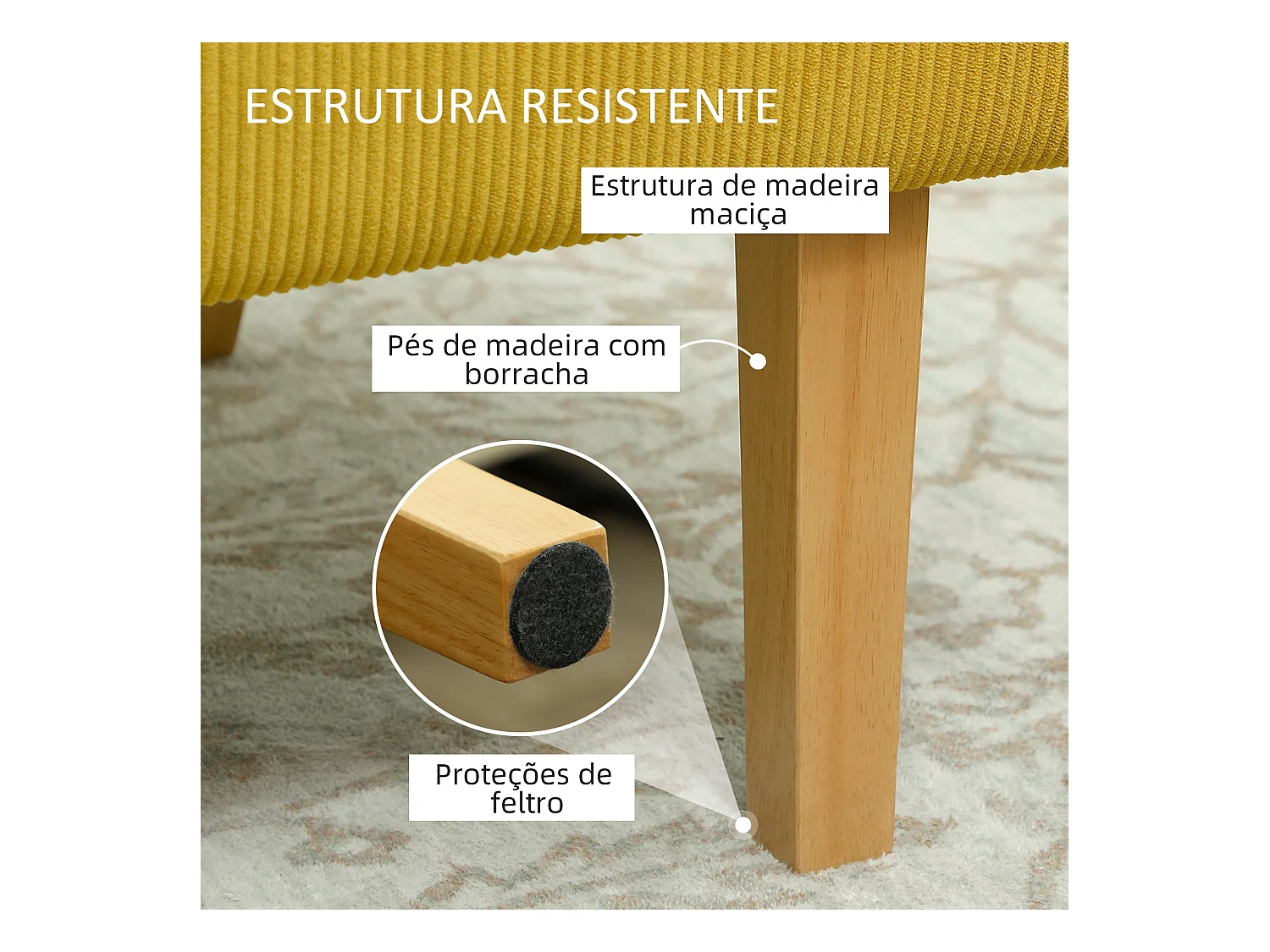 Sofá Iris Homcom 2 plazas + 2 puertos USB amarillo 85x110x60 cm