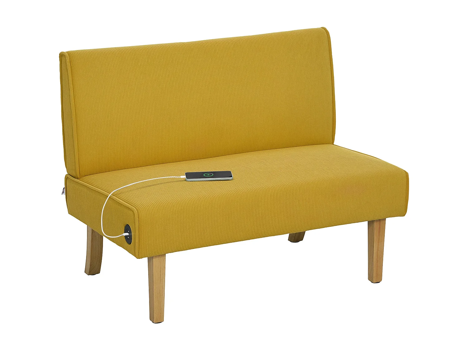 Sofá de 2 Lugares Elegante em Veludo com Entradas USB e Pés de Madeira - Modelo Toulon