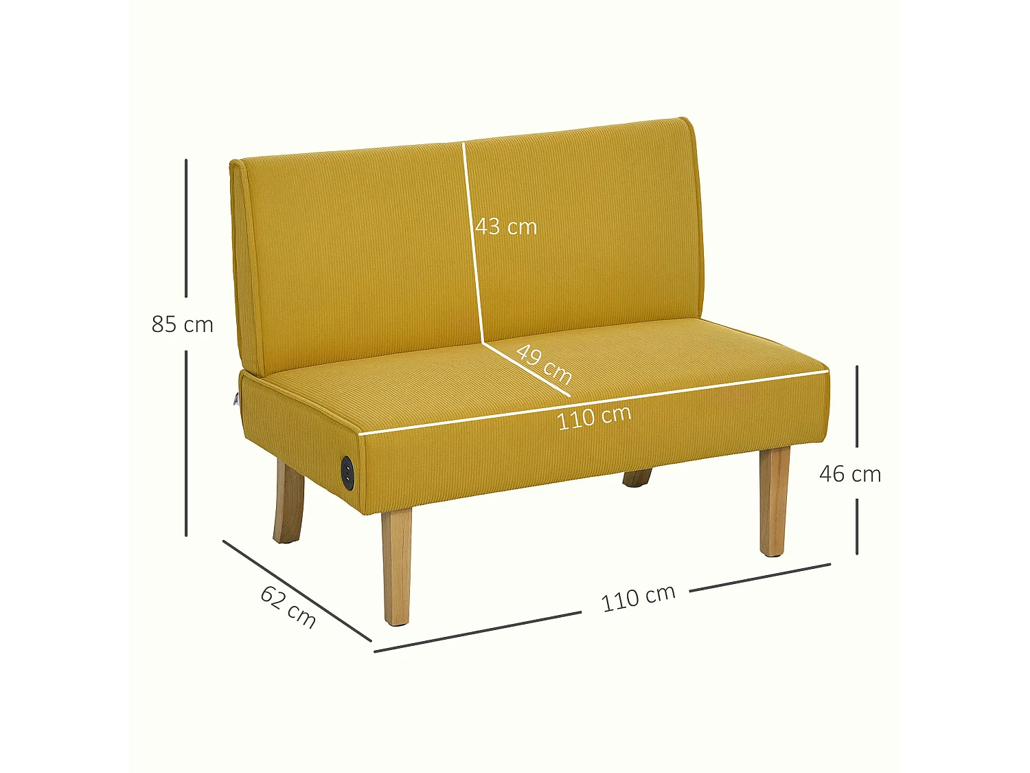 Sofá de 2 Lugares Elegante em Veludo com Entradas USB e Pés de Madeira - Modelo Toulon