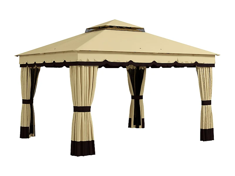 Pérgola Outsunny con 4 cortinas mosquiteras beige 275x370x300 cm