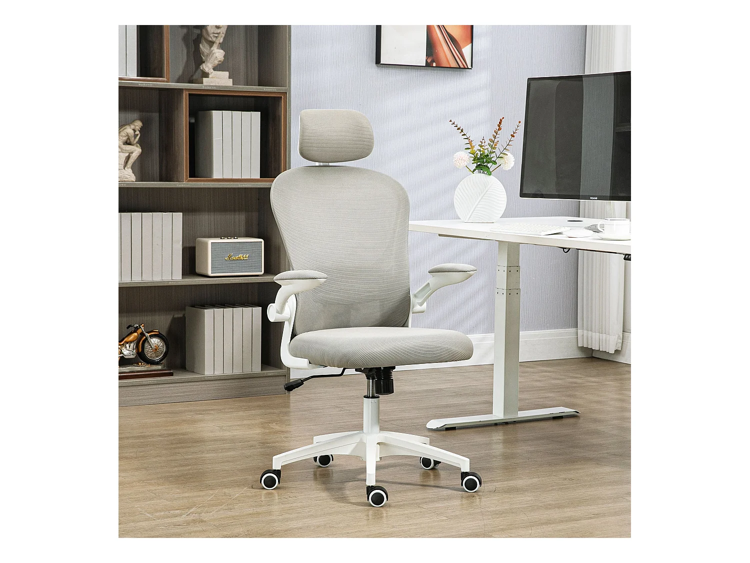 Silla de oficina Ryan malla respaldo alto con reposacabezas gris 112-120x64x64 cm