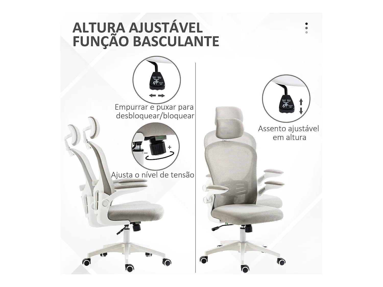 Silla de oficina Ryan malla respaldo alto con reposacabezas gris 112-120x64x64 cm