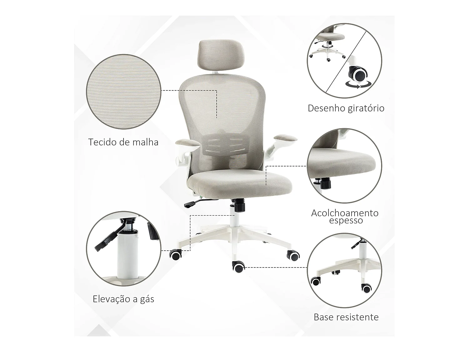 Silla de oficina Ryan malla respaldo alto con reposacabezas gris 112-120x64x64 cm