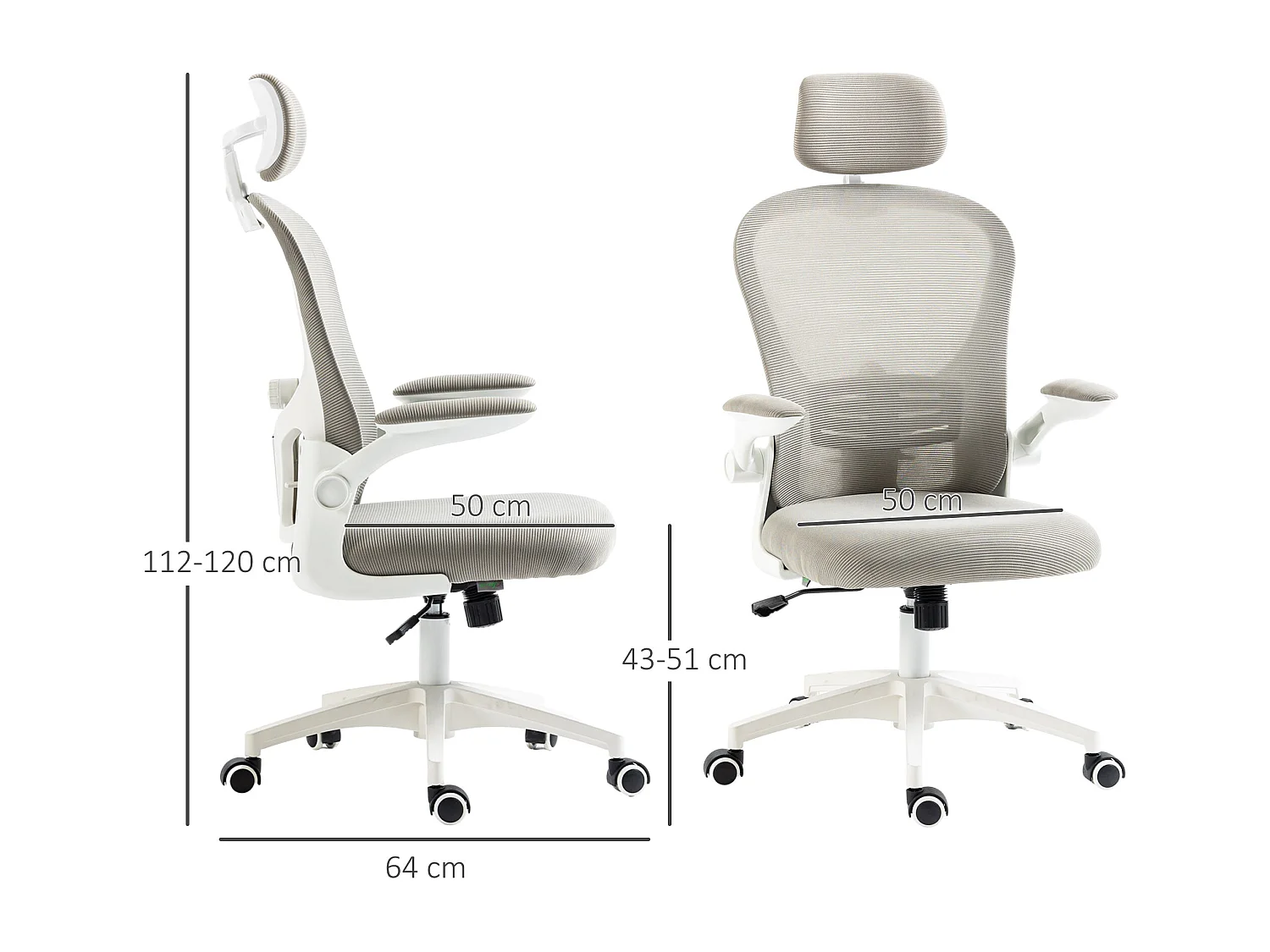 Vinsetto silla de malla basculante silla de oficina girat gris