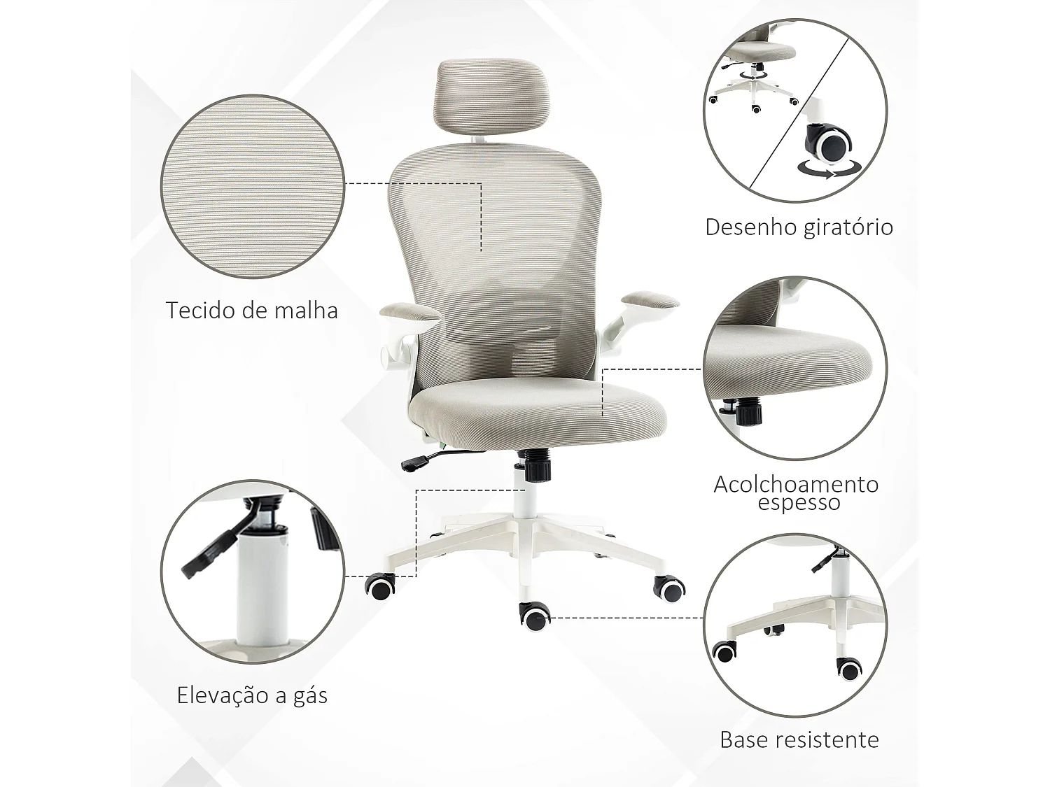 Vinsetto silla de malla basculante silla de oficina girat gris