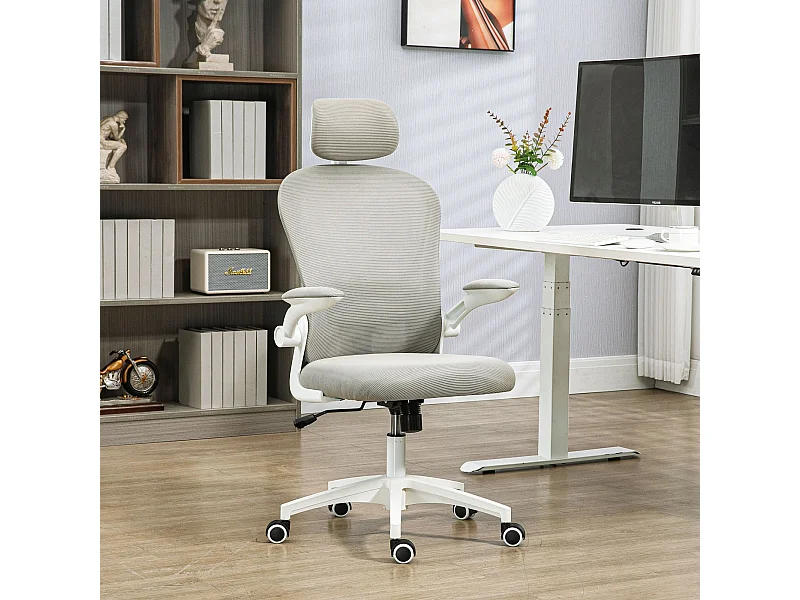 Silla de oficina Ryan malla respaldo alto con reposacabezas gris 112-120x64x64 cm