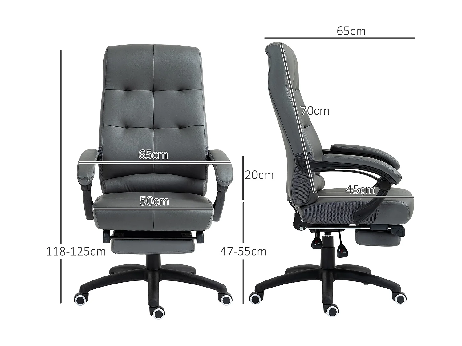 Cadeira de Escritório Vinsetto Ergonómica Giratória com Apoio para os Pés e Altura Ajustável em Cinza Escuro