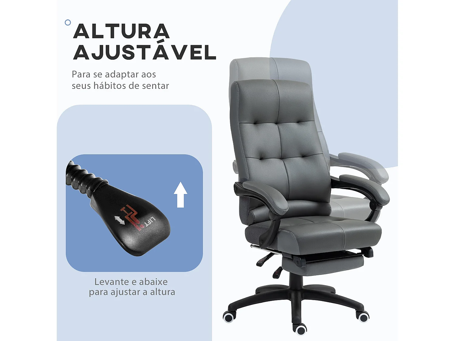 Cadeira de Escritório Vinsetto Ergonómica Giratória com Apoio para os Pés e Altura Ajustável em Cinza Escuro