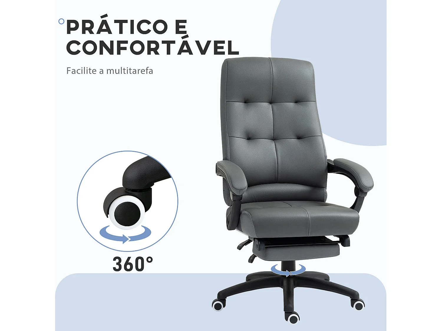 Cadeira de Escritório Vinsetto Ergonómica Giratória com Apoio para os Pés e Altura Ajustável em Cinza Escuro