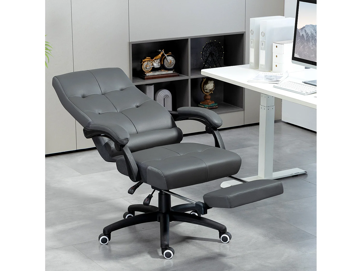 Cadeira de Escritório Vinsetto Ergonómica Giratória com Apoio para os Pés e Altura Ajustável em Cinza Escuro