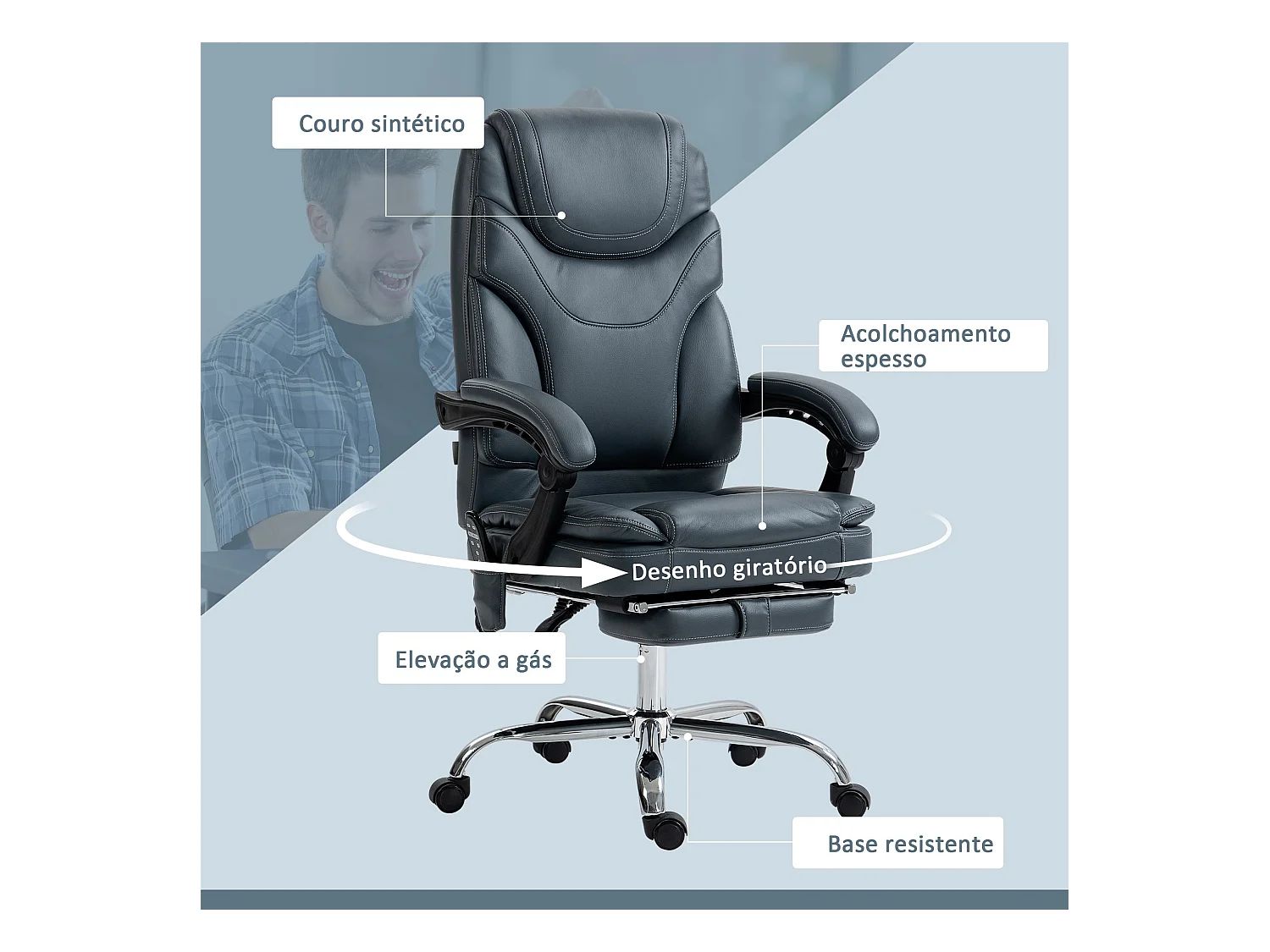 Silla de oficina Vic Vinsetto masaje vibratorio y calefacción lumbar gris 113-121x67x67 cm