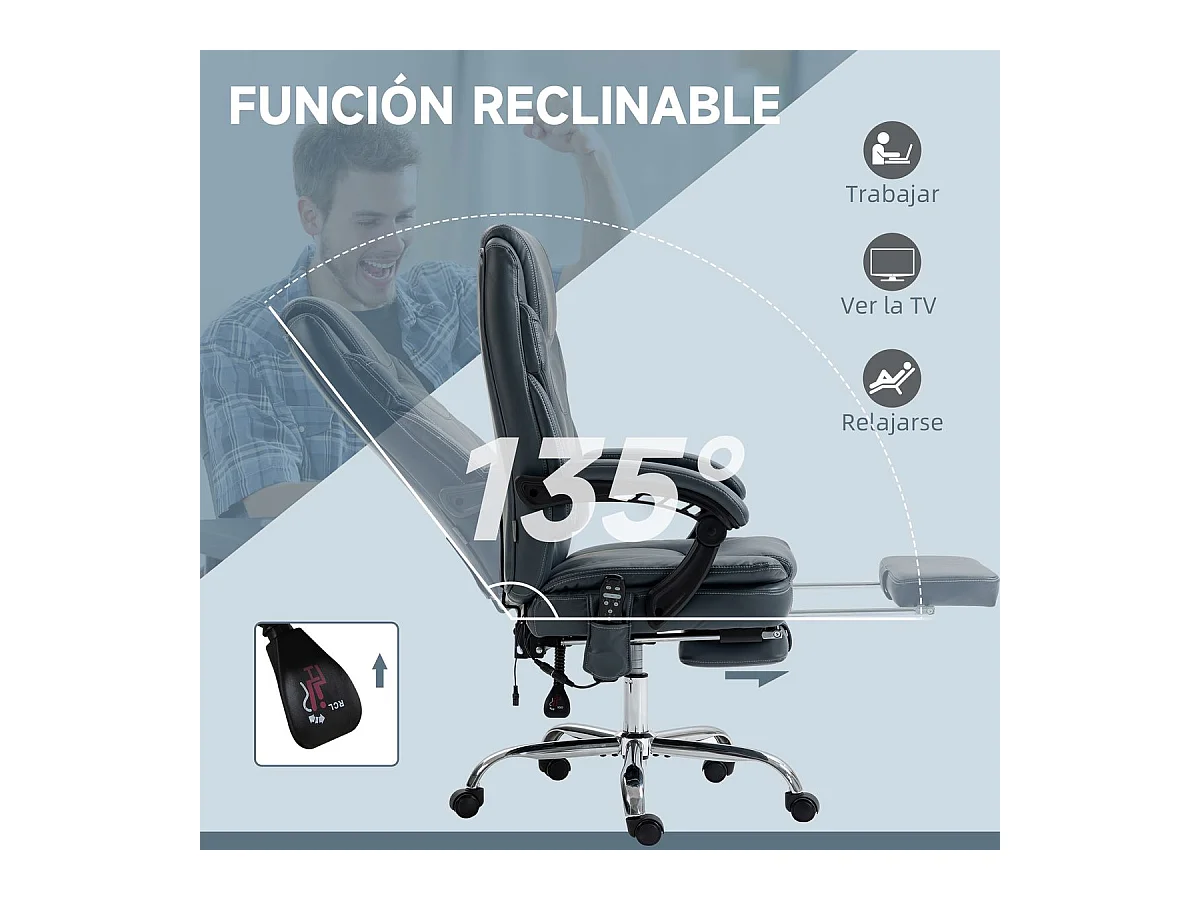 Silla de oficina Vic Vinsetto masaje vibratorio y calefacción lumbar gris 113-121x67x67 cm