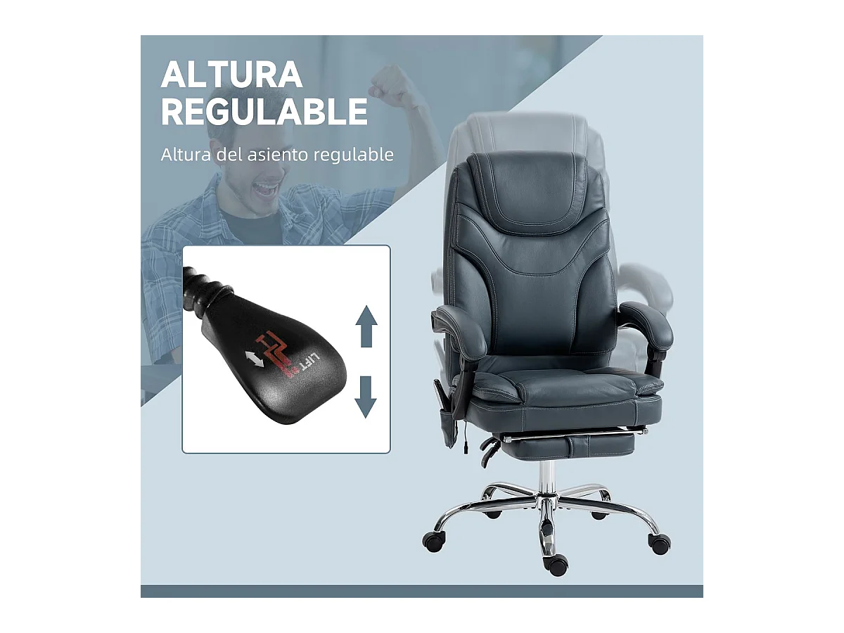 Silla de oficina Vic Vinsetto masaje vibratorio y calefacción lumbar gris 113-121x67x67 cm