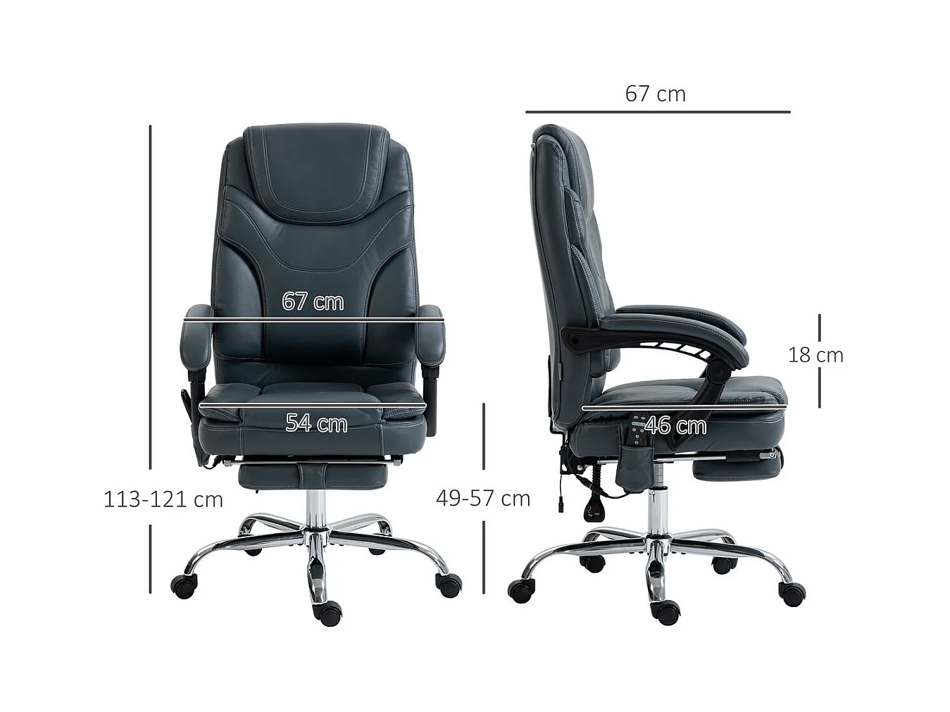 Silla de oficina Vic Vinsetto masaje vibratorio y calefacción lumbar gris 113-121x67x67 cm