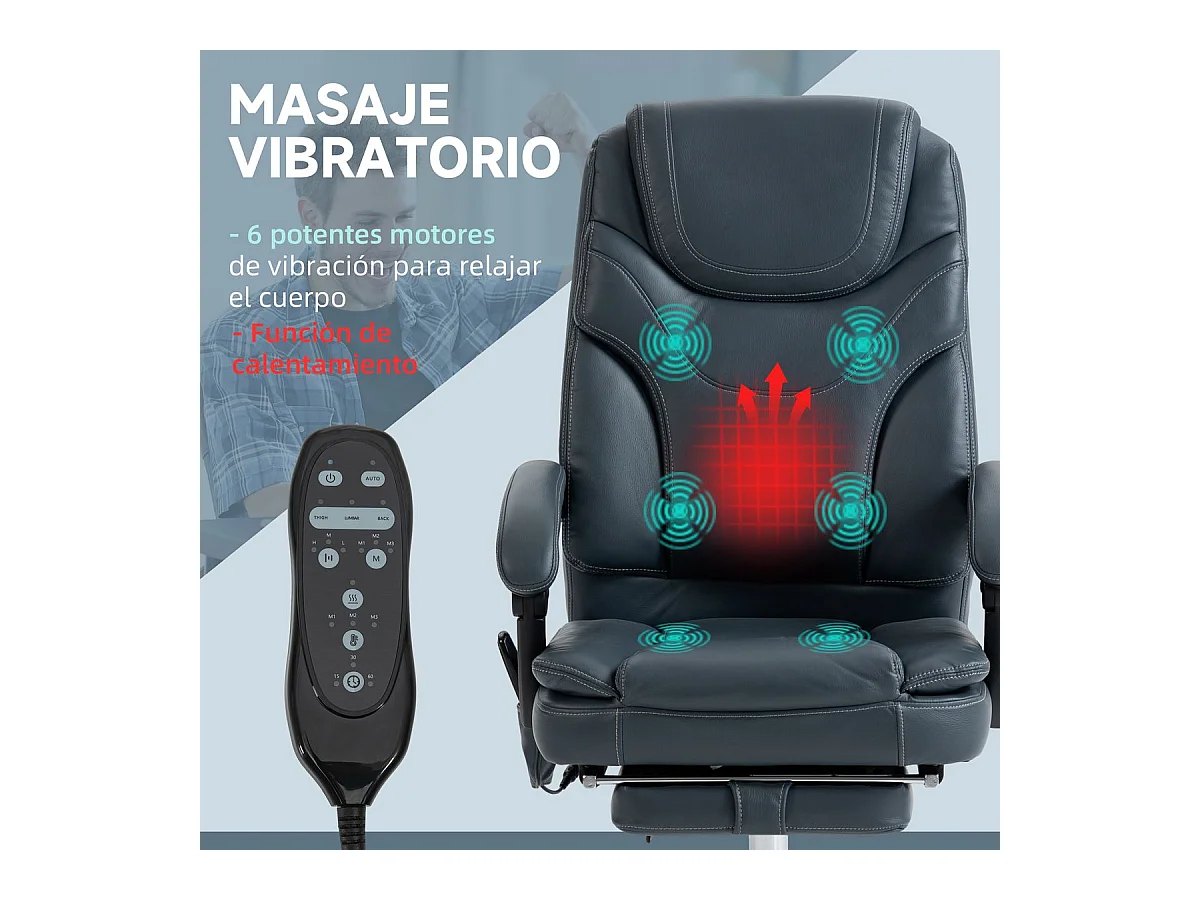 Silla de oficina Vic Vinsetto masaje vibratorio y calefacción lumbar gris 113-121x67x67 cm
