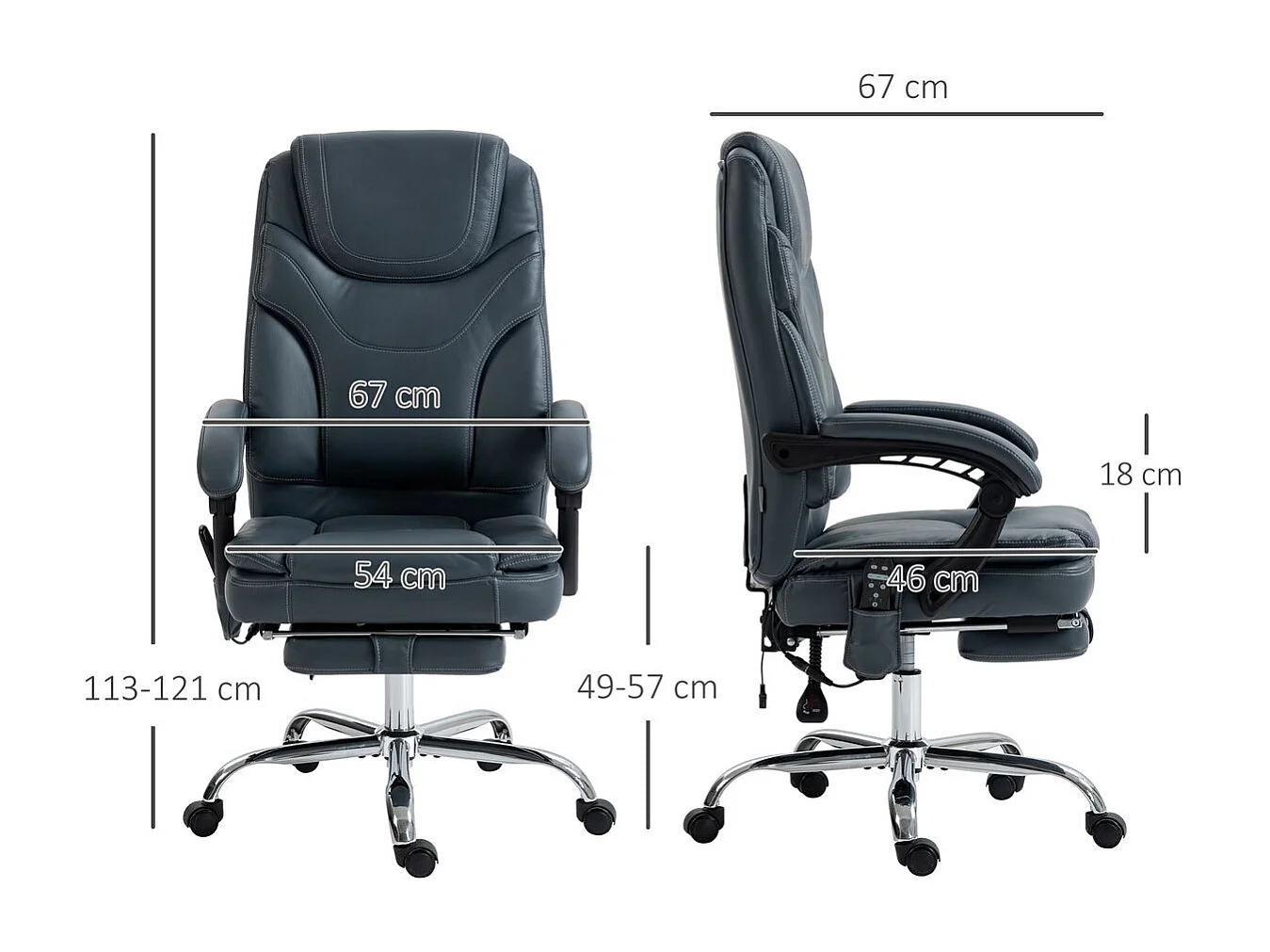 Silla de oficina Vic Vinsetto masaje vibratorio y calefacción lumbar gris 113-121x67x67 cm