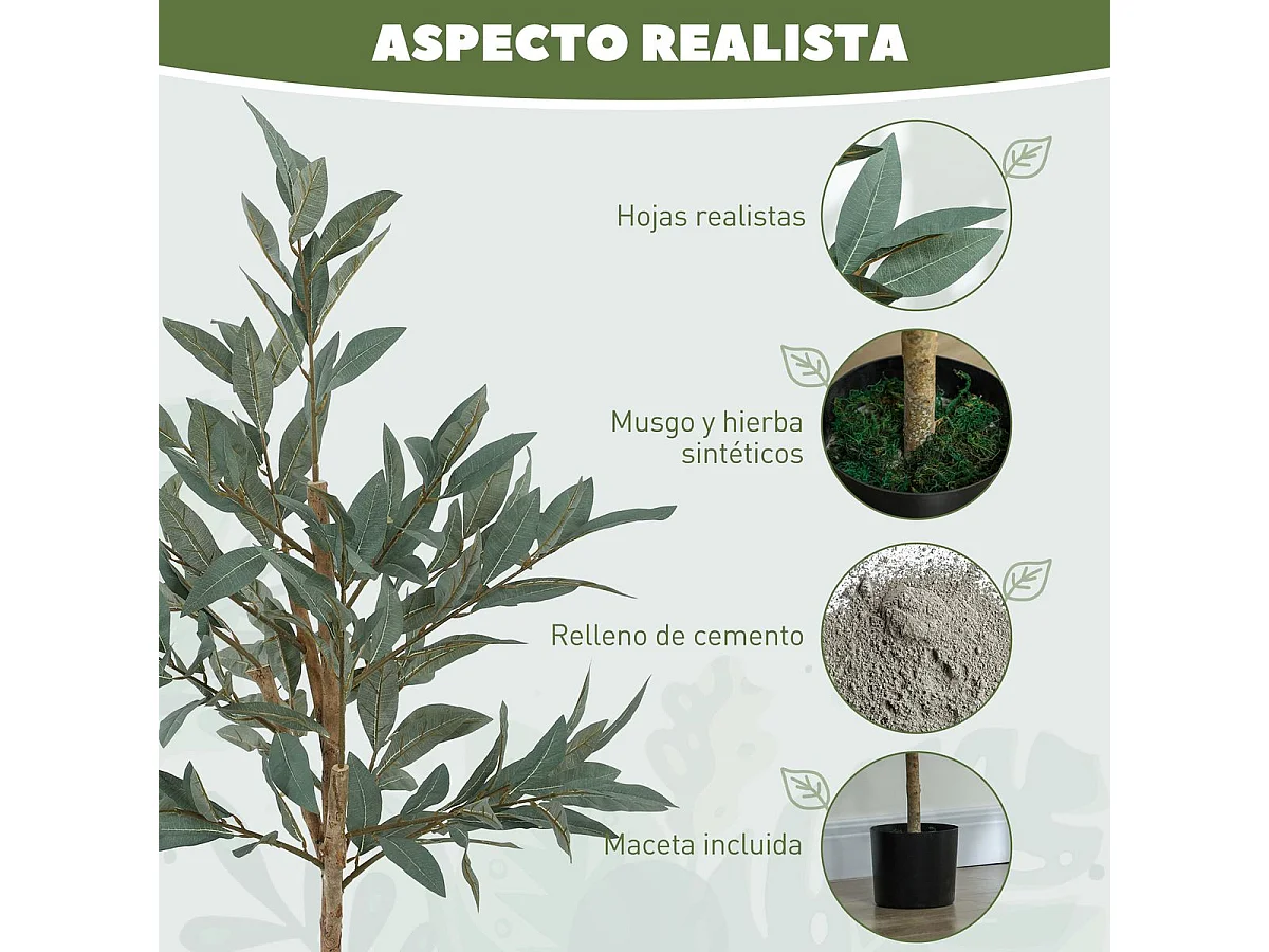 Árbol artificial Homcom imitación Laurel verde 120 cm