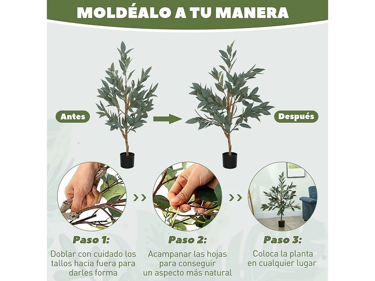 Árbol artificial Homcom imitación Laurel verde 120 cm