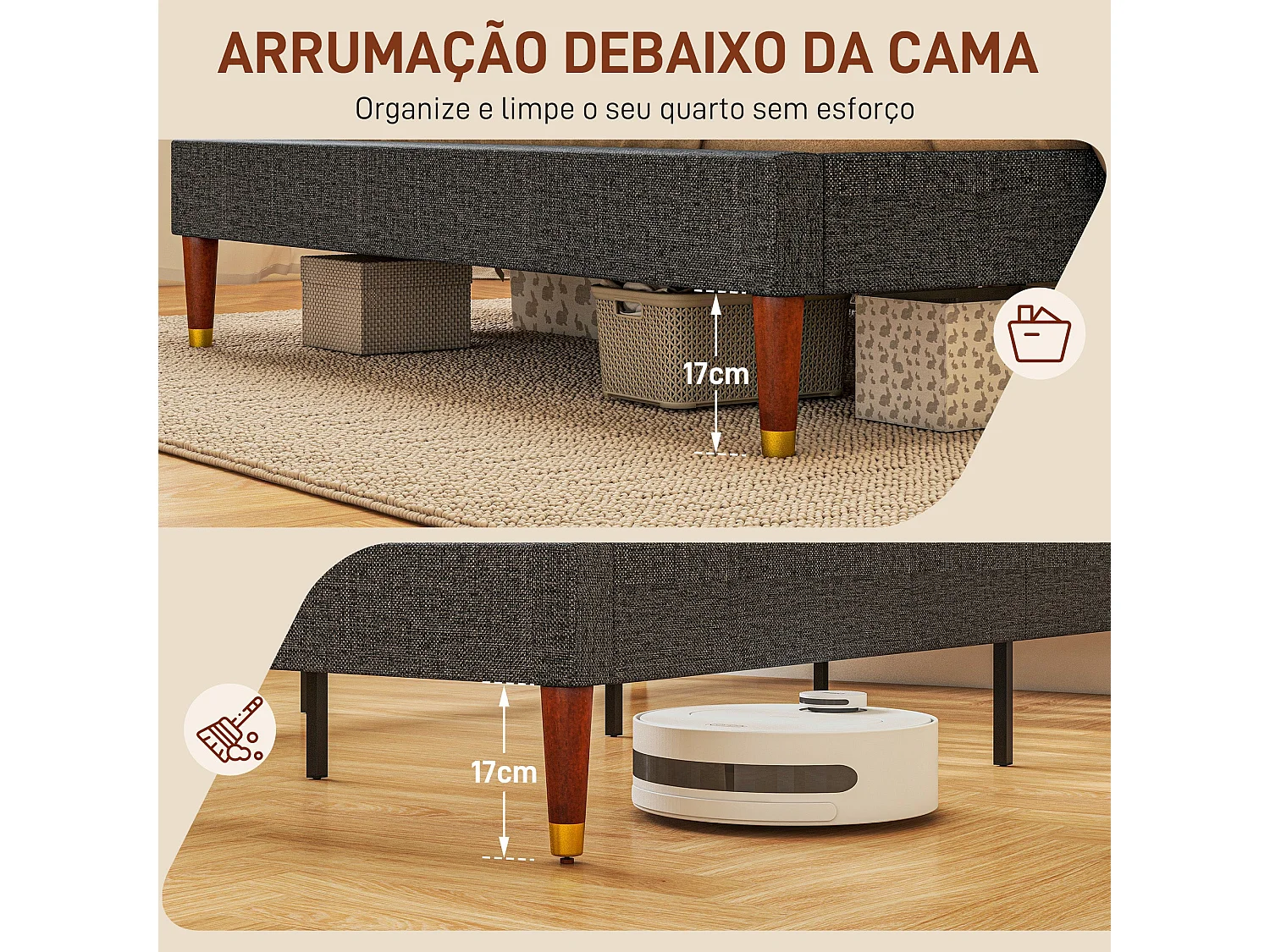 Cama de Casal Elegance com Cabeceira Capitonê - Cinza e Linho - 140x200 cm - Design Moderno e Funcional