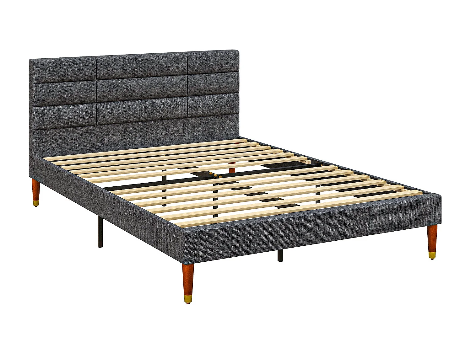 Cama de Casal Elegance com Cabeceira Capitonê - Cinza e Linho - 140x200 cm - Design Moderno e Funcional