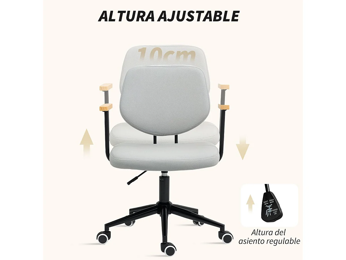 Cadeira de Escritório Ajustável com Apoio de Braços em Madeira - Modelo Turku Cinza 120 kg