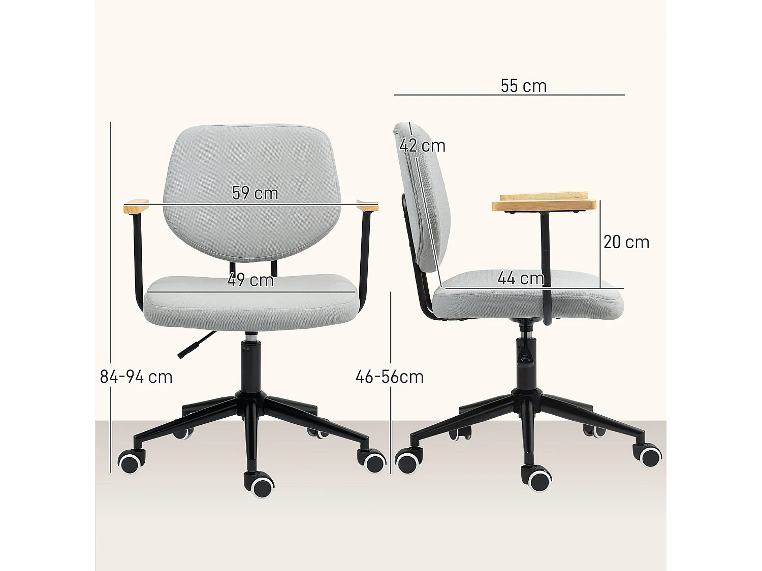 Silla de escritorio Office Homcom altura ajustable gris 84-94x59x55 cm