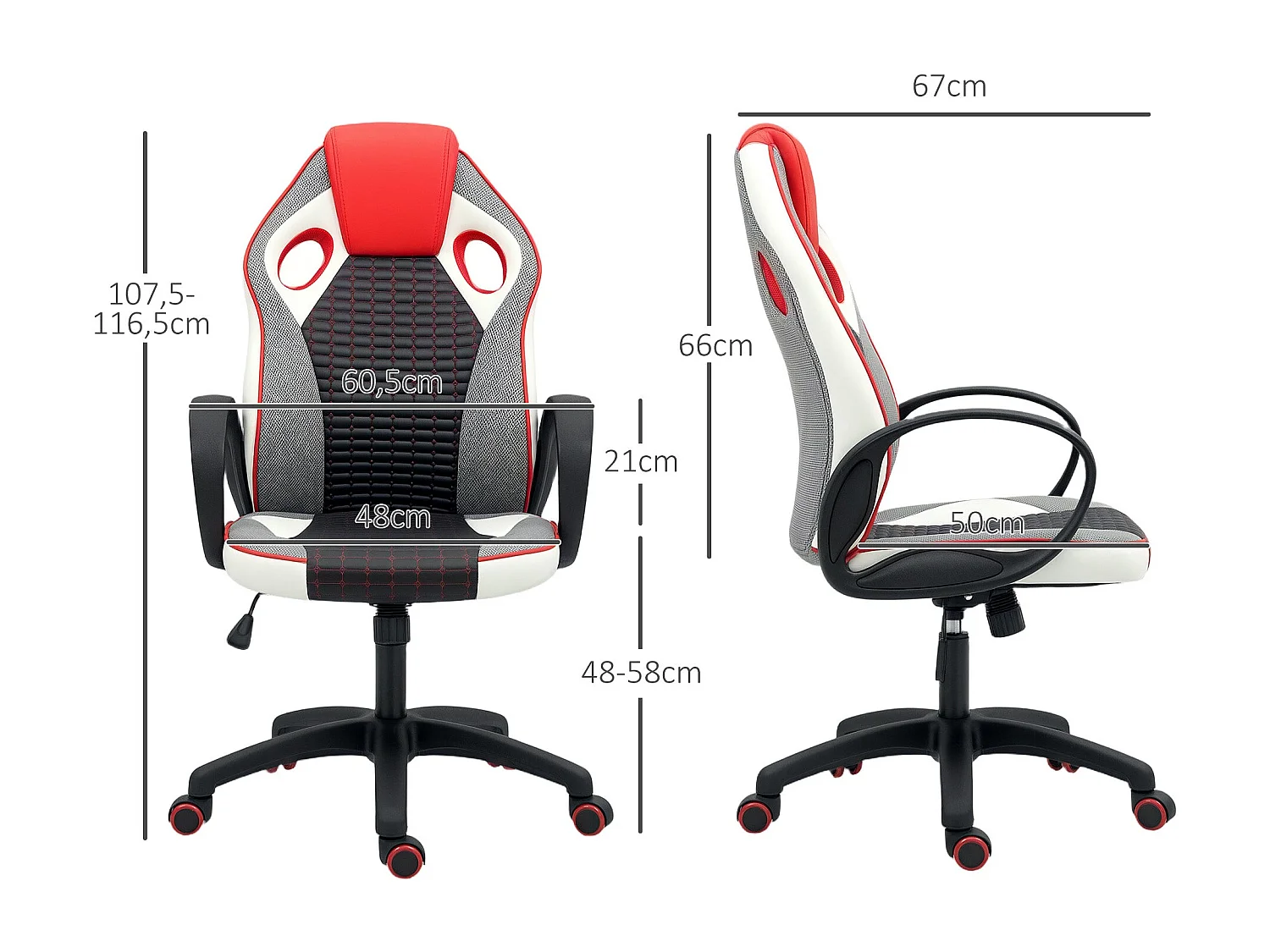 Silla gaming Alonso Homcom altura regulable + inclinable rojo 107,5-116,5x60,5x67 cm