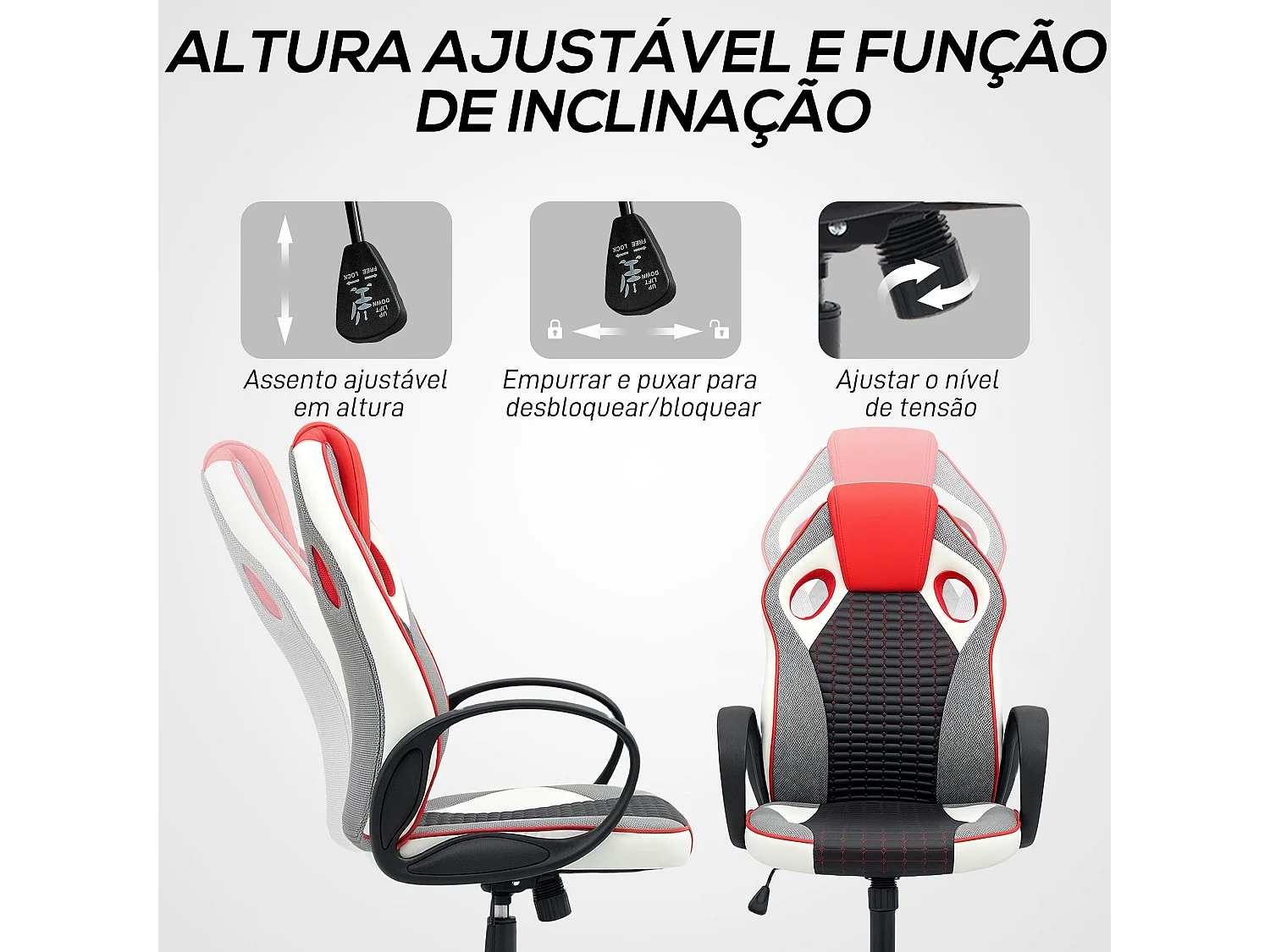 Silla gaming Alonso Homcom altura regulable + inclinable rojo 107,5-116,5x60,5x67 cm