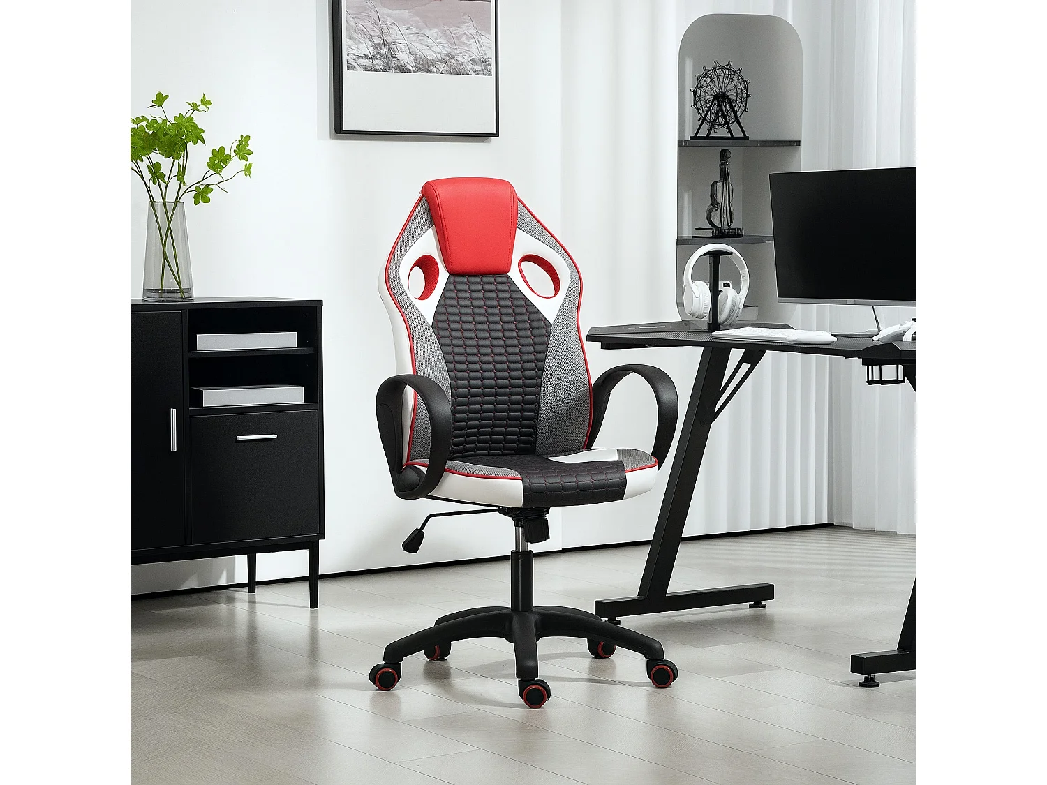 Cadeira Gamer Ajustável em PU e Malha com Suporte Lombar e Apoio para a Cabeça - Modelo Oslo