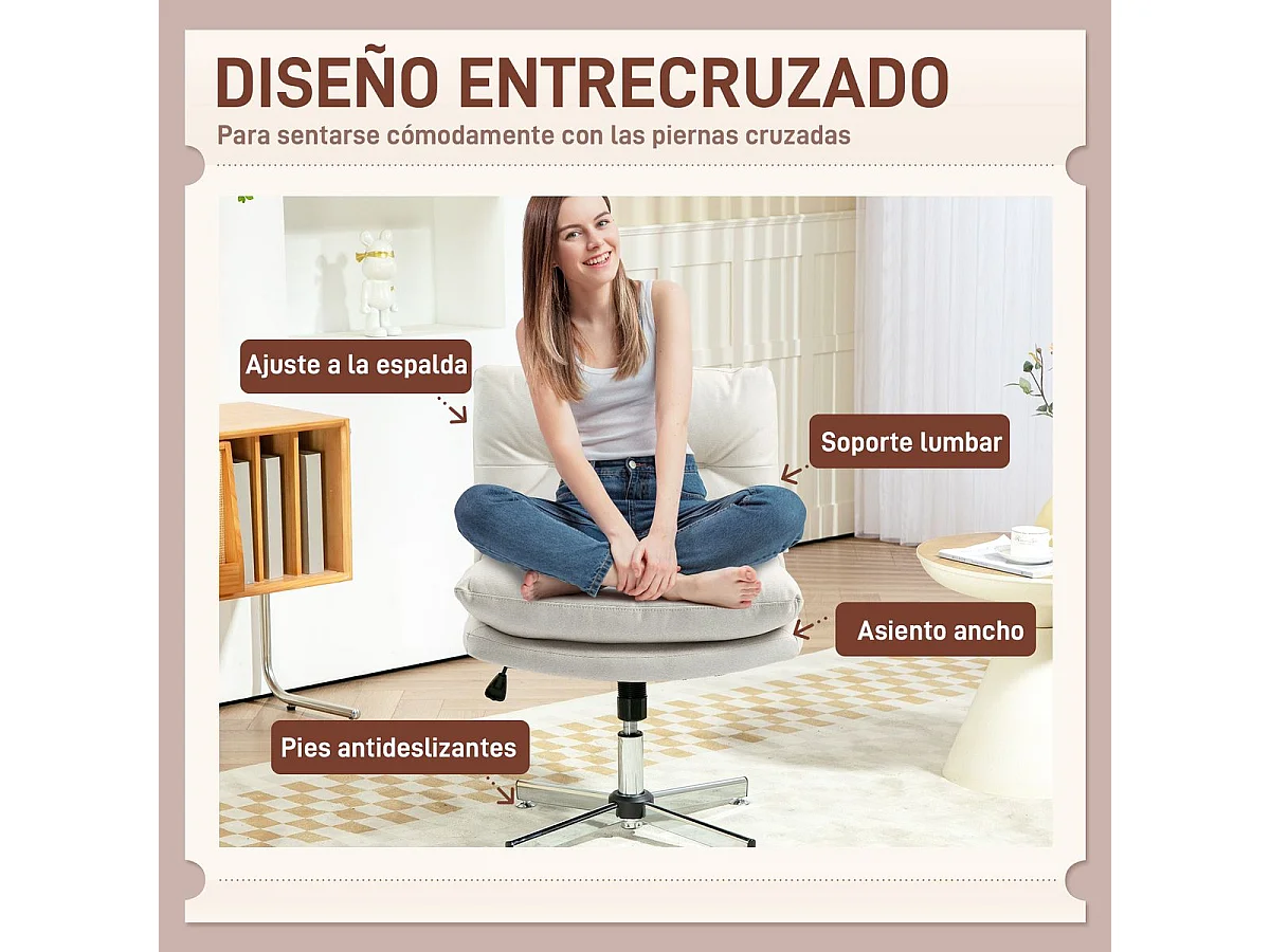 Silla de escritorio Halo Homcom altura regulable + basculante blanco 84-94x65x65 cm