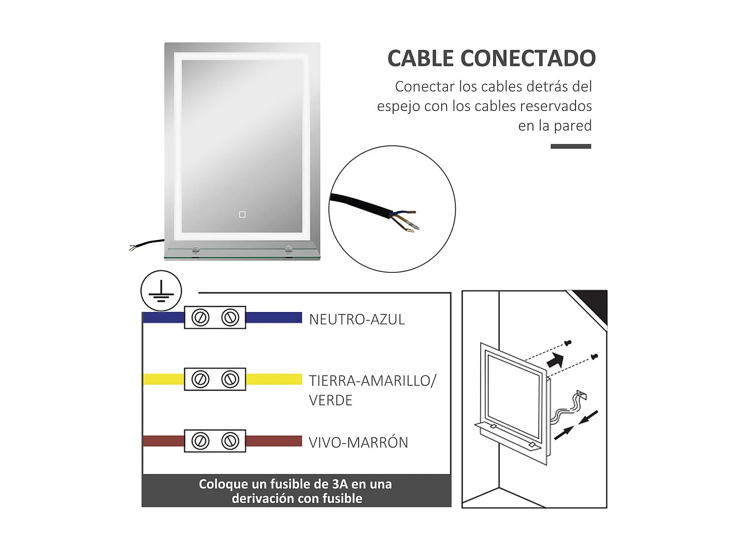 Espejo de baño Coral Kleankin 3 colores táctil plata 70x50 cm