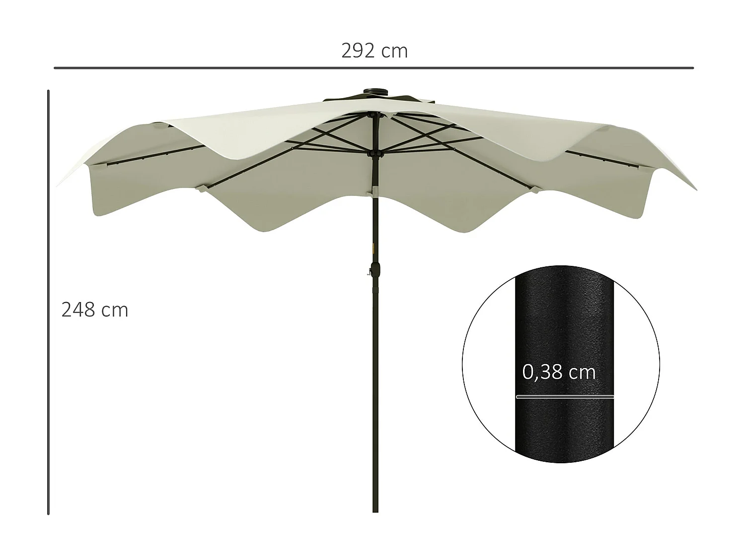 Sombrilla Petunia Outsunny inclinable + 32 LEDS crema Ø292x248 cm