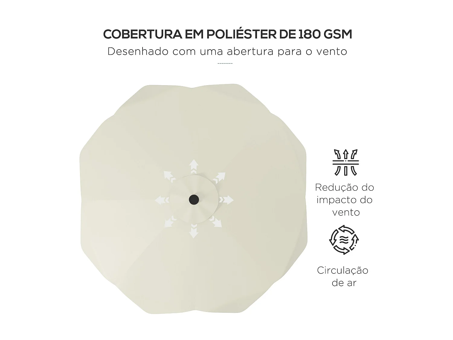 Sombrilla Petunia Outsunny inclinable + 32 LEDS crema Ø292x248 cm