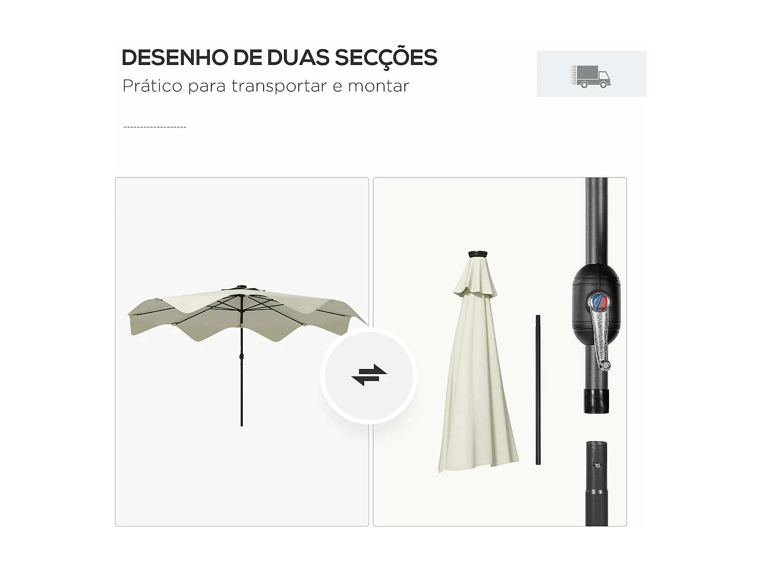 Sombrilla Petunia Outsunny inclinable + 32 LEDS crema Ø292x248 cm