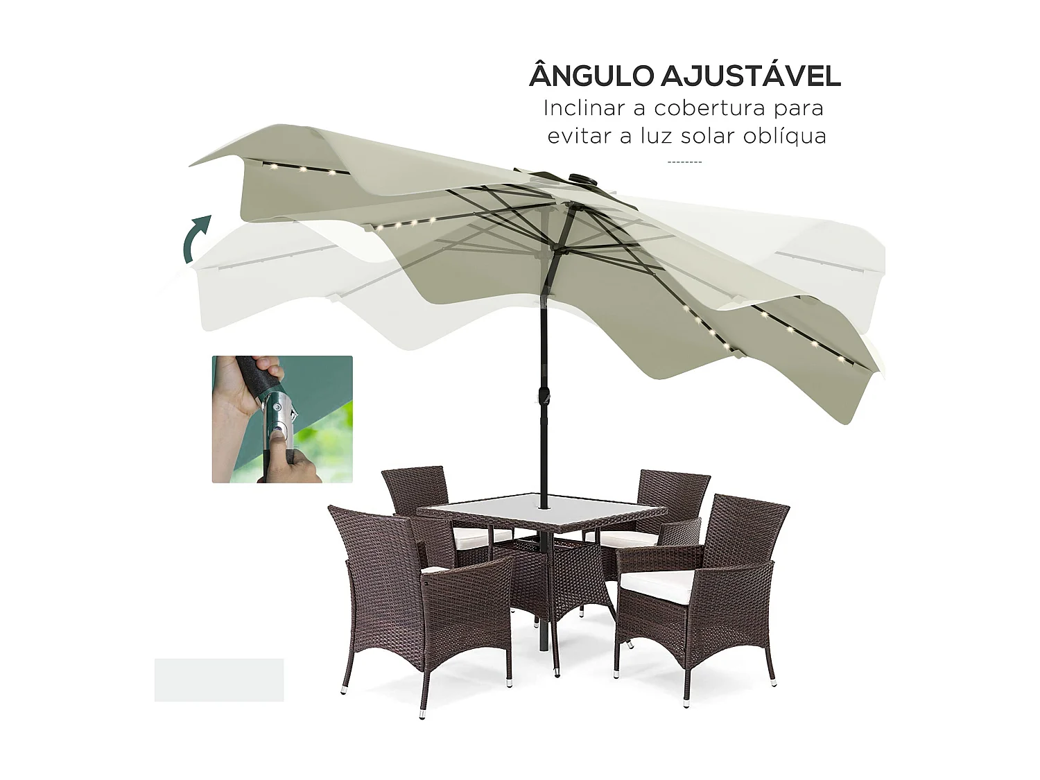 Guarda-sol de Jardim Verona 292x248 com Luzes LED e Painel Solar