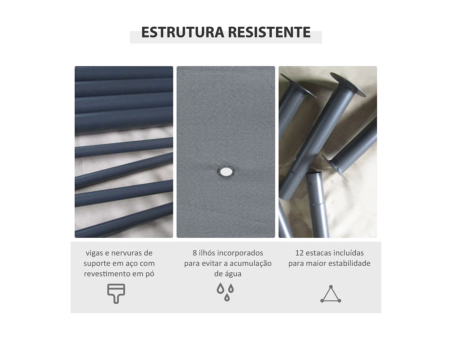 Cenador Tenerife Outsunny cortinas extraíbles + orificios de drenaje gris 272x400x300 cm