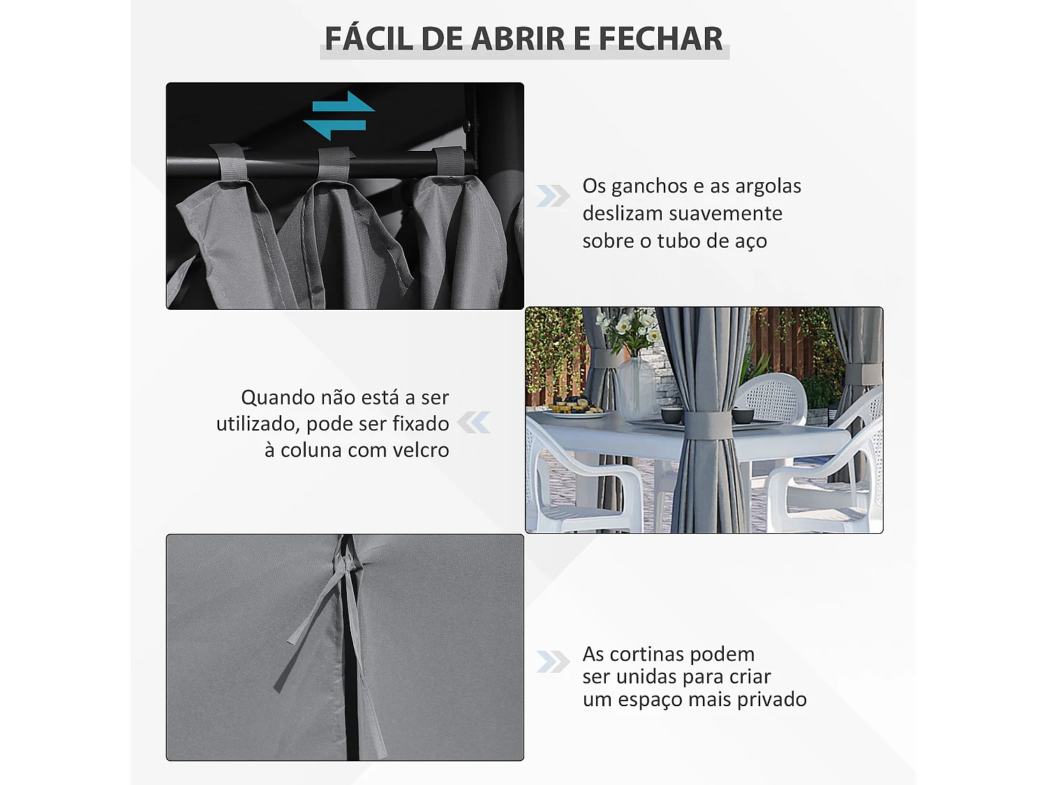 Cenador Tenerife Outsunny cortinas extraíbles + orificios de drenaje gris 272x400x300 cm
