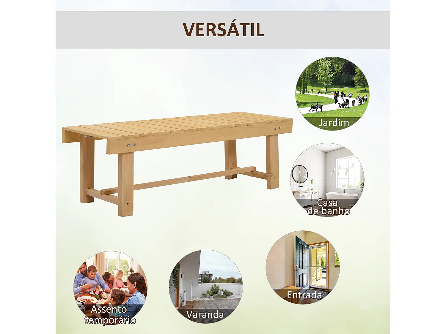 Banco de jardín Bosque Outsunny 2 plazas natural 35x110x38 cm