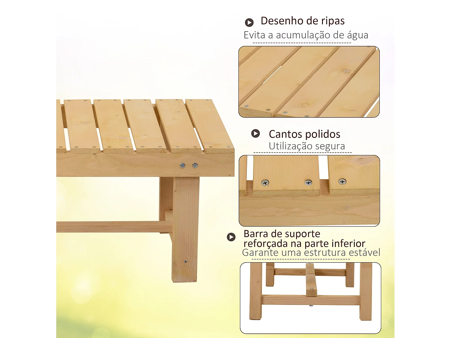 Banco de jardín Bosque Outsunny 2 plazas natural 35x110x38 cm