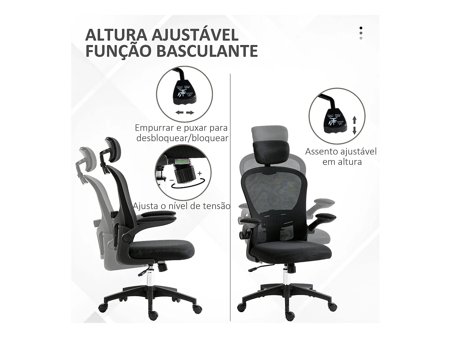 Silla de oficina Ryan malla respaldo alto con reposacabezas negro 112-120x64x64 cm