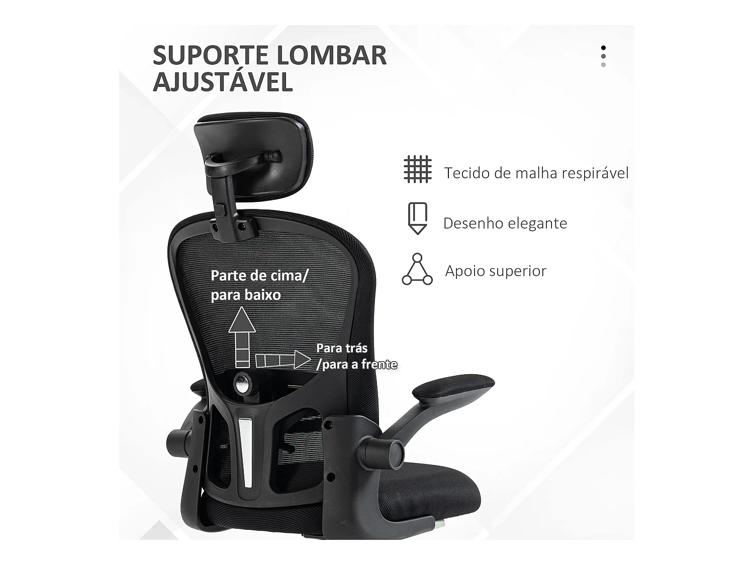 Silla de oficina Ryan malla respaldo alto con reposacabezas negro 112-120x64x64 cm