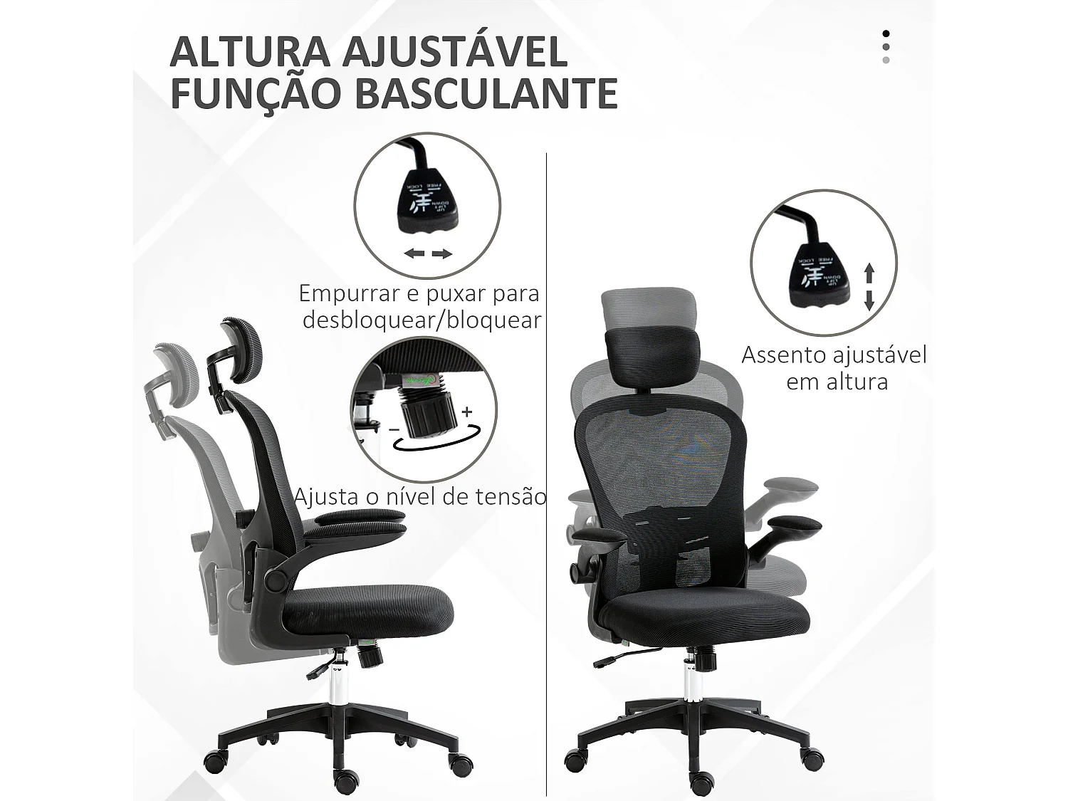 Cadeira de Escritório Vinsetto Ergonomica com Encosto Alto e Apoio Ajustável para Conforto Ideal