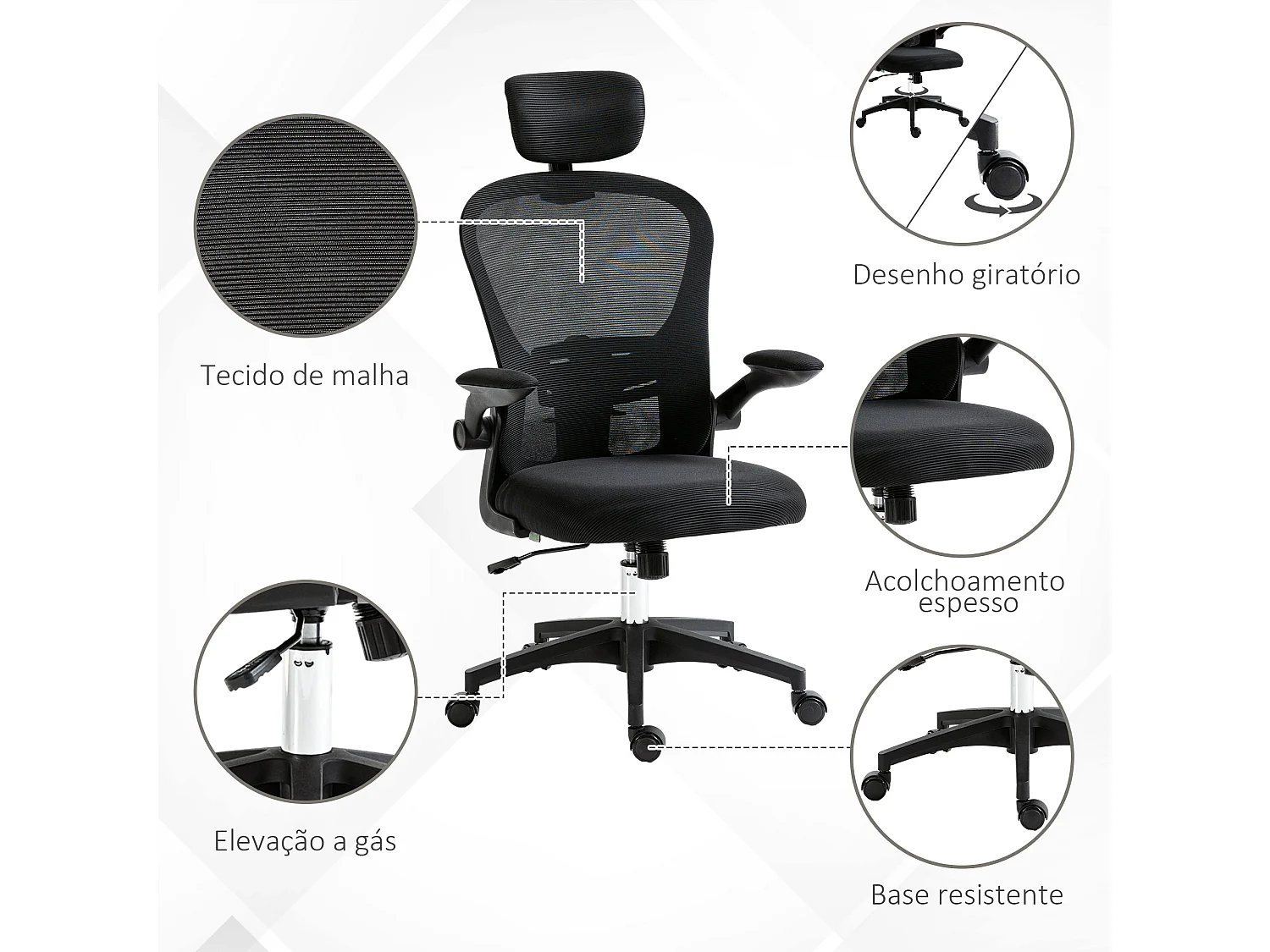 Cadeira de Escritório Vinsetto Ergonomica com Encosto Alto e Apoio Ajustável para Conforto Ideal