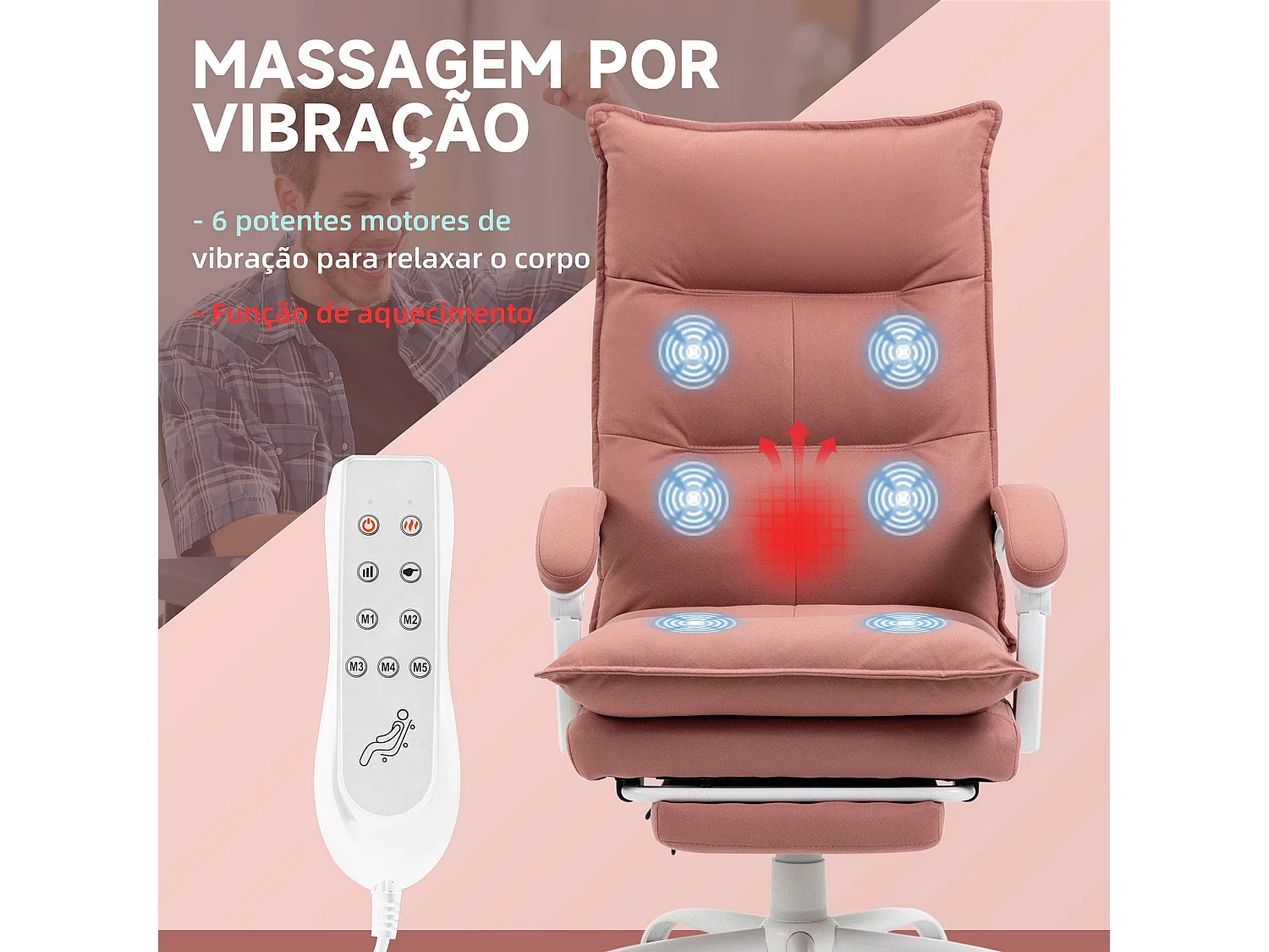 Cadeira de Escritório Vinsetto com Massagem e Aquecimento - Conforto e Estilo em Rosa