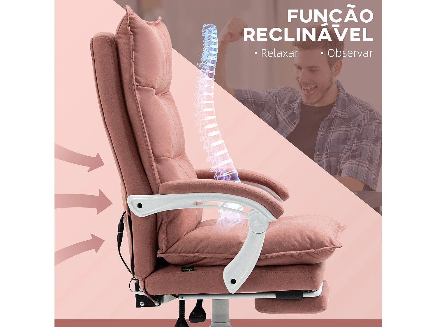 Cadeira de Escritório Vinsetto com Massagem e Aquecimento - Conforto e Estilo em Rosa