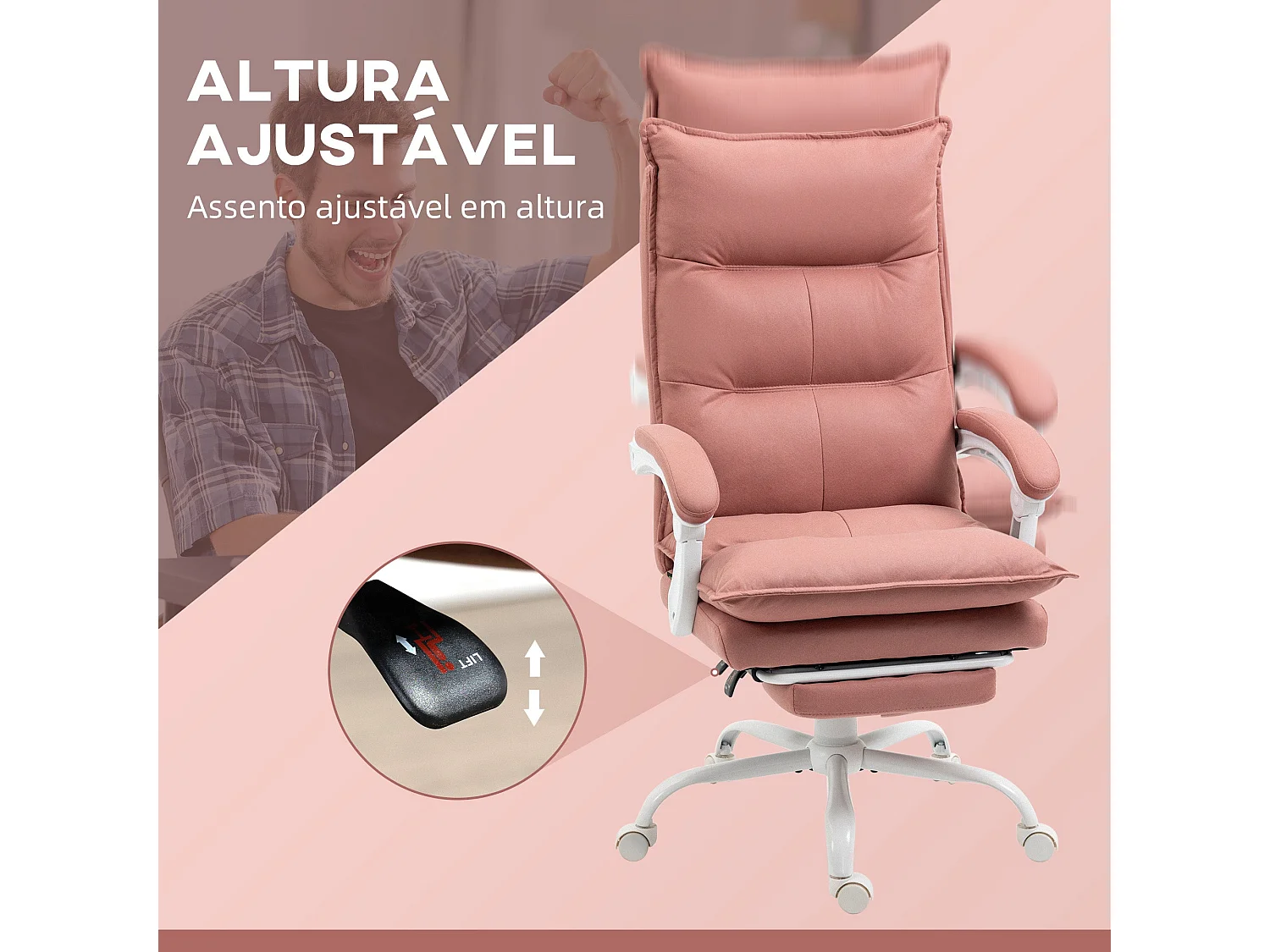 Cadeira de Escritório Vinsetto com Massagem e Aquecimento - Conforto e Estilo em Rosa