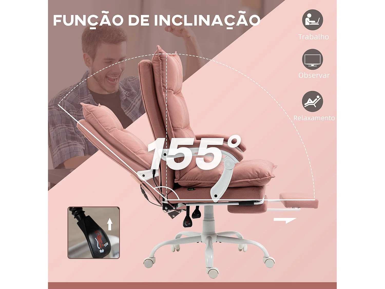 Cadeira de Escritório Vinsetto com Massagem e Aquecimento - Conforto e Estilo em Rosa