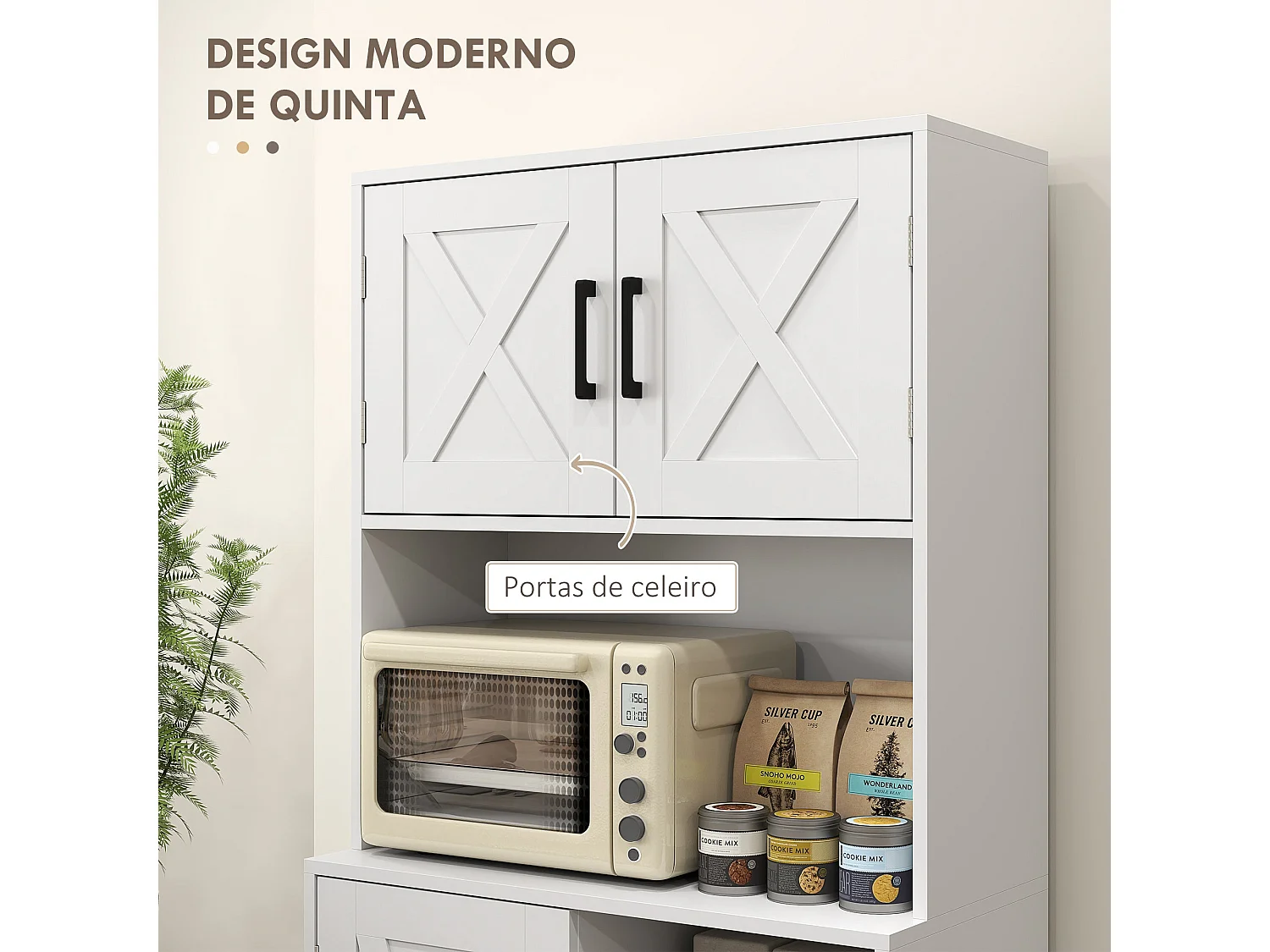 Aparador de cocina Green Homcom 2 armarios + cajones + encimera blanco 180x70x40 cm