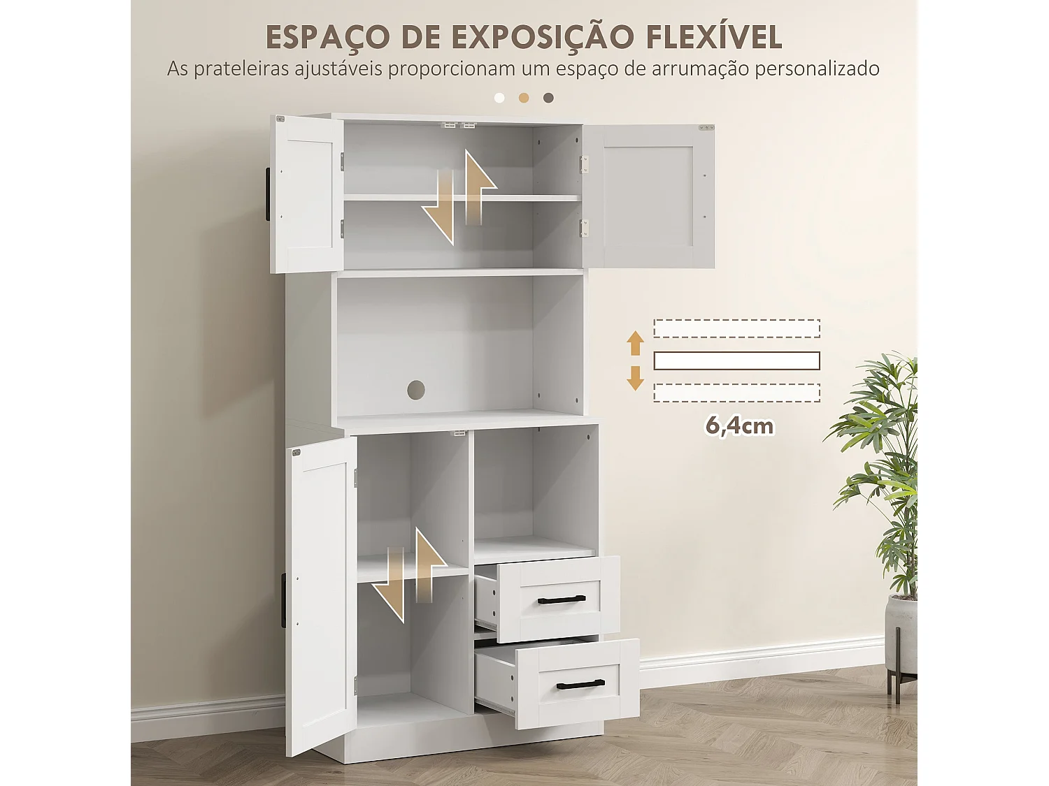 Armário Alto de Cozinha Rustik com Design Estilo Celeiro e Prateleiras Ajustáveis - 70x40x180 cm - Branco