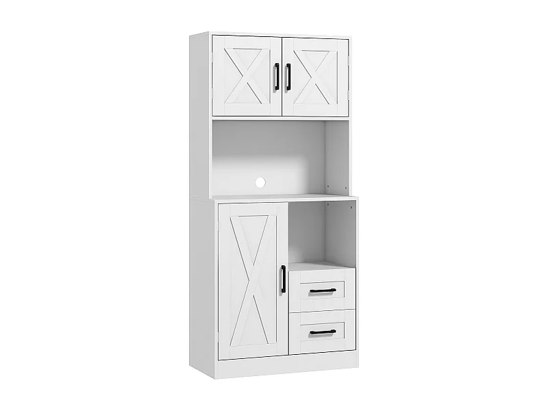 Aparador de cocina Green Homcom 2 armarios + cajones + encimera blanco 180x70x40 cm